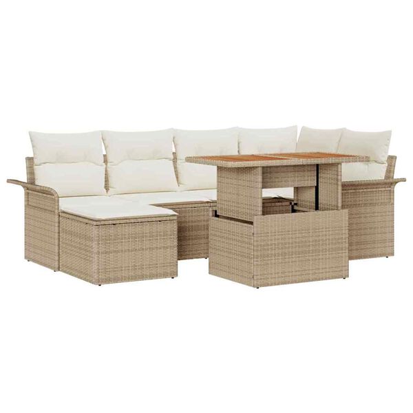 vidaXL Set Divano da Giardino 7 pcs Beige Poly Rattan