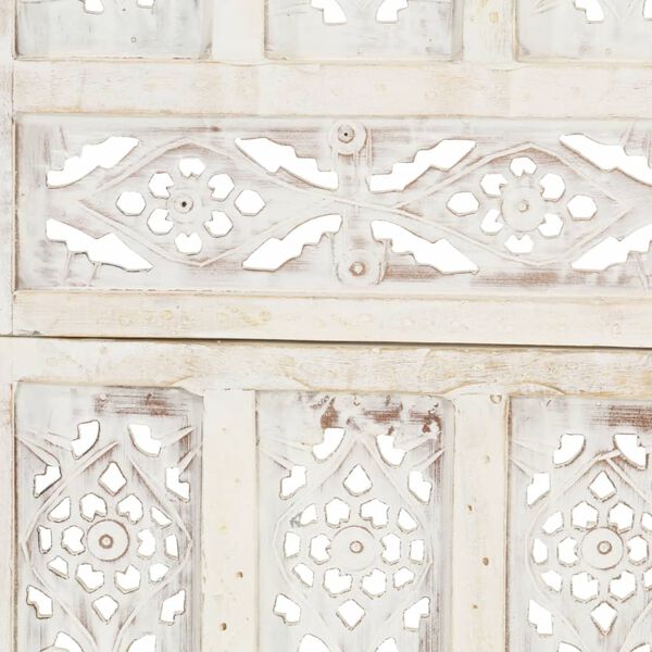 vidaXL Divisorio 3 Pannelli Intagliato Bianco 120x165cm Mango Massello