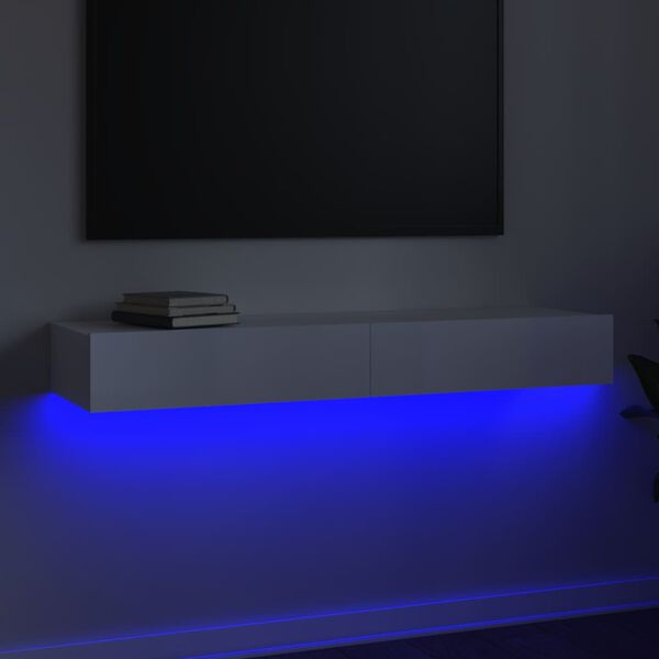 vidaXL Mobile Porta TV con Luci LED Bianco Lucido 120x35x15,5 cm