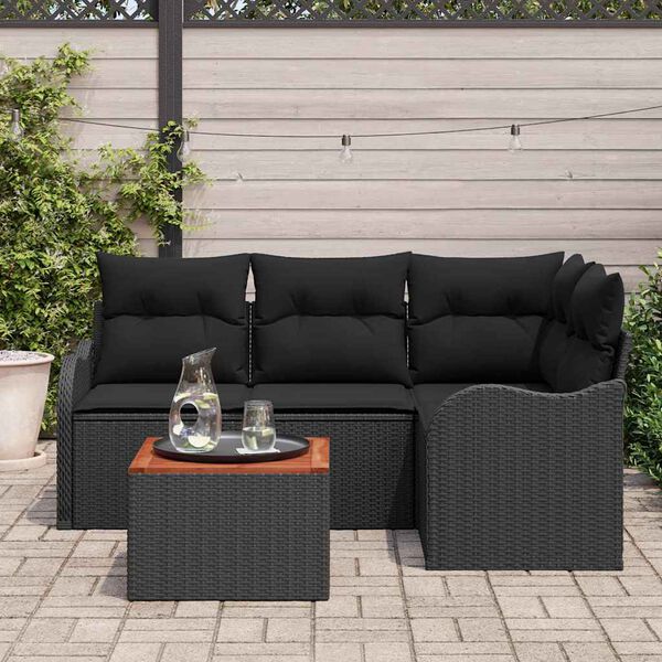 vidaXL Set Divano da Giardino con cuscino 5 pcs Nero polyrattan