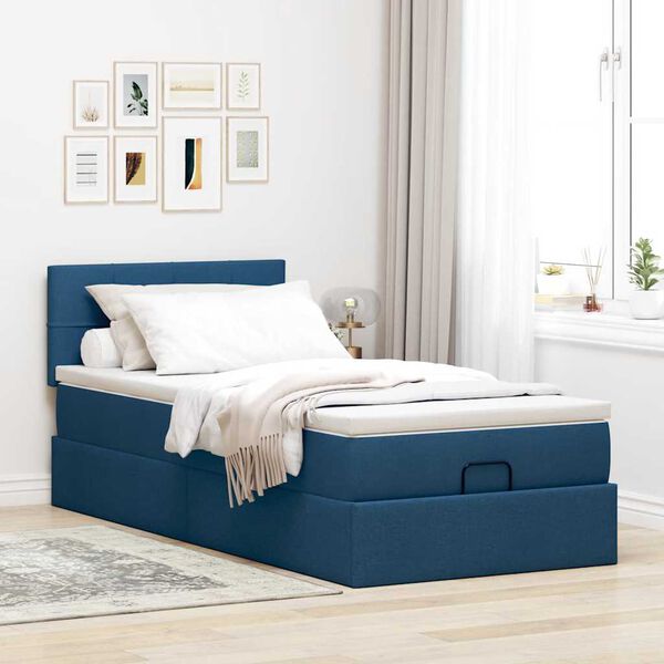 vidaXL Pouf Letto con Materasso e LED Blu 100x200 cm in Tessuto