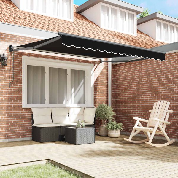 vidaXL Tenda Retrattile Nero 350 x 250 cm Poliestere e Alluminio