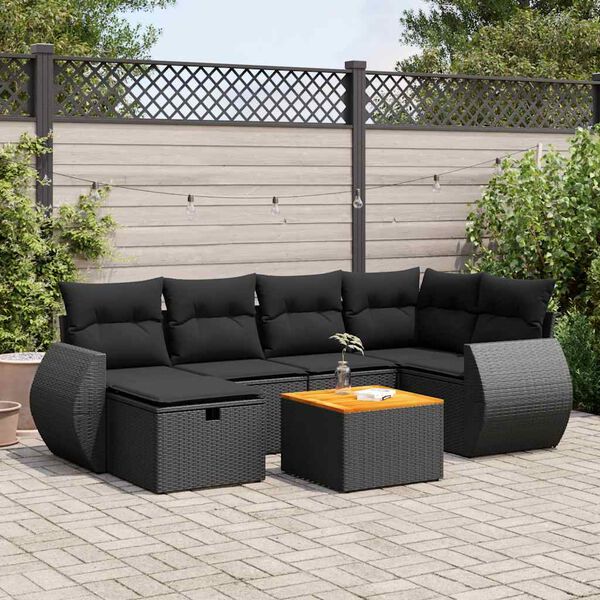 vidaXL Set Divani da Giardino con Cuscini 7pz Nero Polyrattan