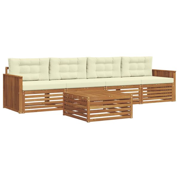 vidaXL Set di divani da esterno con cuscino 5 pcs Naturale e Crema