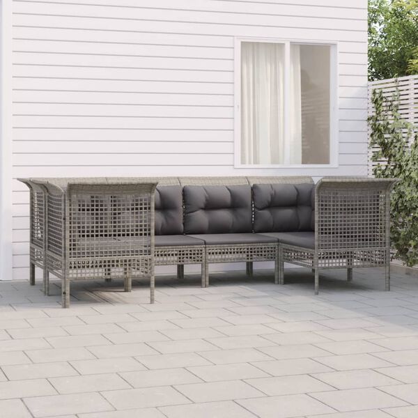 vidaXL Set Divani da Giardino 6 pz con Cuscini in Polyrattan Grigio