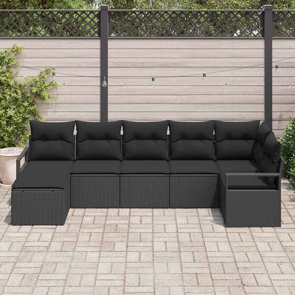 vidaXL Set di divani con cuscino 7 pcs Nero polyrattan