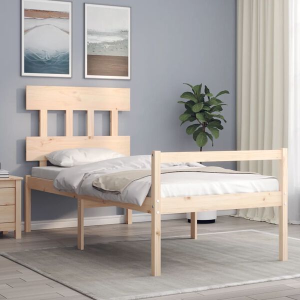 vidaXL Letto per Anziani con Testiera 90x200 cm in Legno Massello