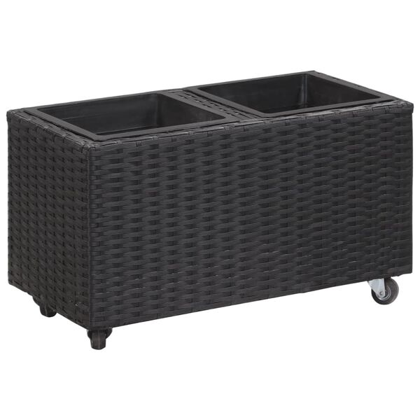 vidaXL Letto Rialzato da Giardino con 2 Vasi 60x30x36 cm in Polyrattan Nero