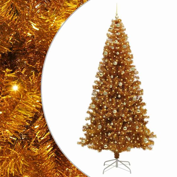 vidaXL Albero di Natale con 300 LED con supporto Oro 240 cm PET