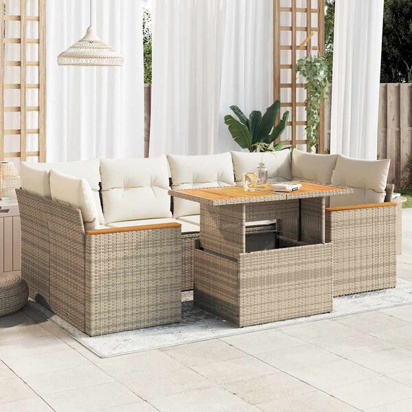 vidaXL Set Divano da Giardino 6 pz con Cuscini Beige Polyrattan Acacia
