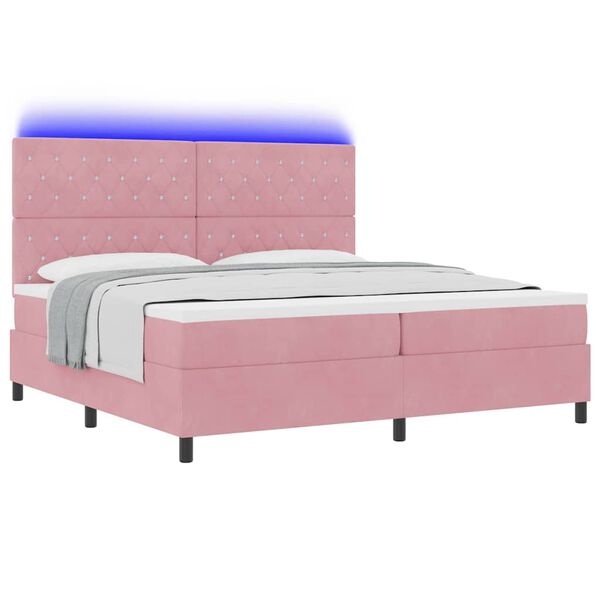 vidaXL Letto a Sorgente LED con materasso Rosa 200 x 200 cm Tessuto
