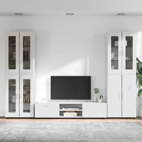 vidaXL Set mobile TV con porta FLORIN Bianco Lucido Legno multistrato