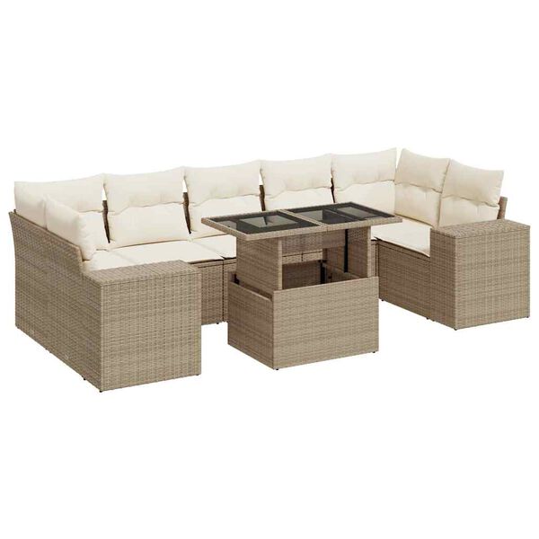vidaXL Set Divano da Giardino 8 pz con Cuscini Beige in Polyrattan