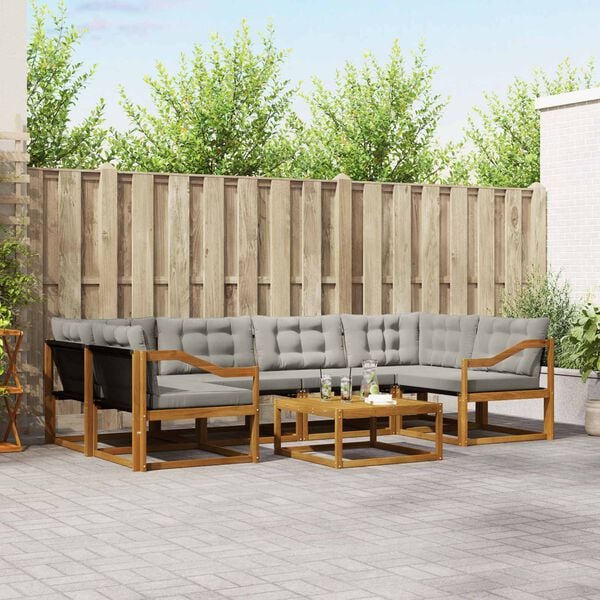 vidaXL Set di divani da esterno 7 pcs Grigio Naturale e Chiaro