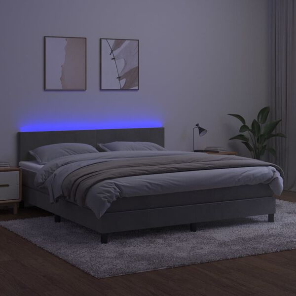 vidaXL Letto a Molle con Materasso e LED Grigio Chiaro 180x200 cm Velluto