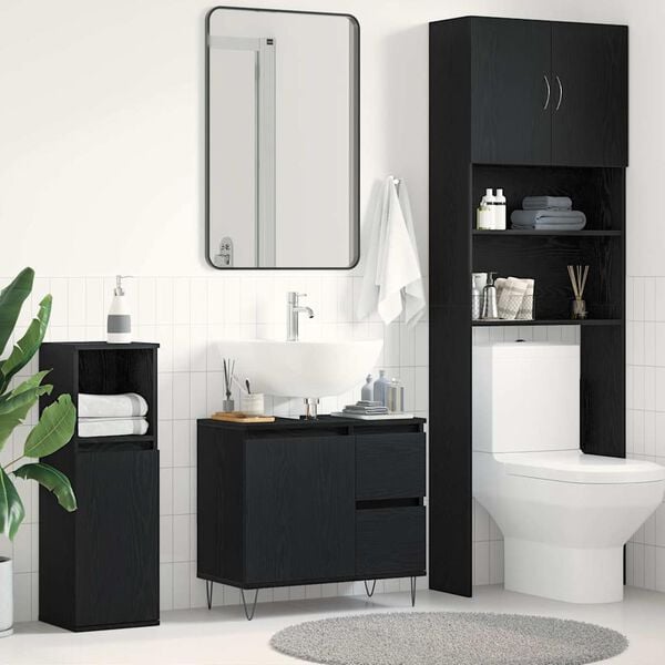 vidaXL Armadio per Lavabo da Bagno Rovere Nero 65 x 33 x 60 cm