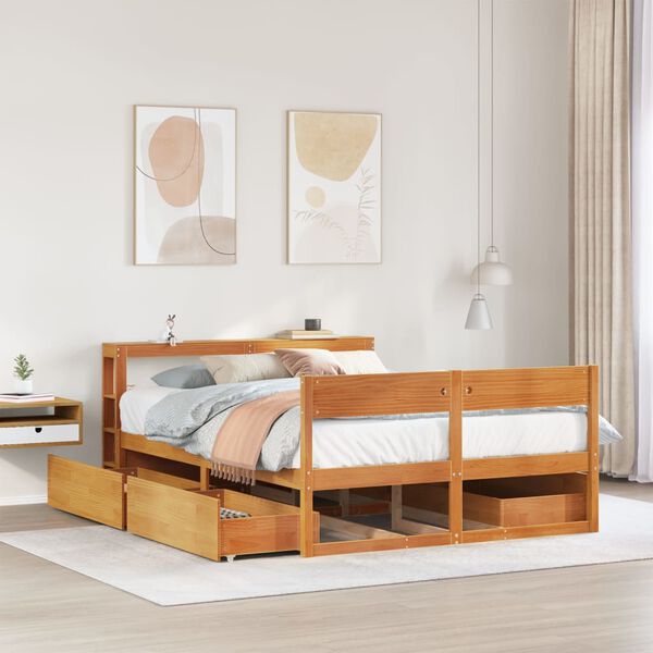 vidaXL Letto senza Materasso Marrone Cera 120x200 cm in Legno di Pino