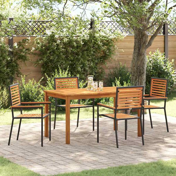 vidaXL Set da Pranzo per Giardino 5 pcs Nero Legno di Acacia Massello