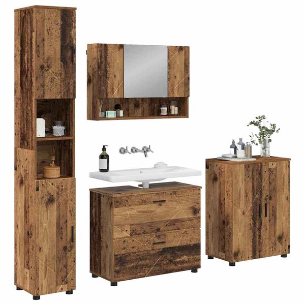 vidaXL Set di mobili per il bagno con cassetto 4 pcs Legno vecchio