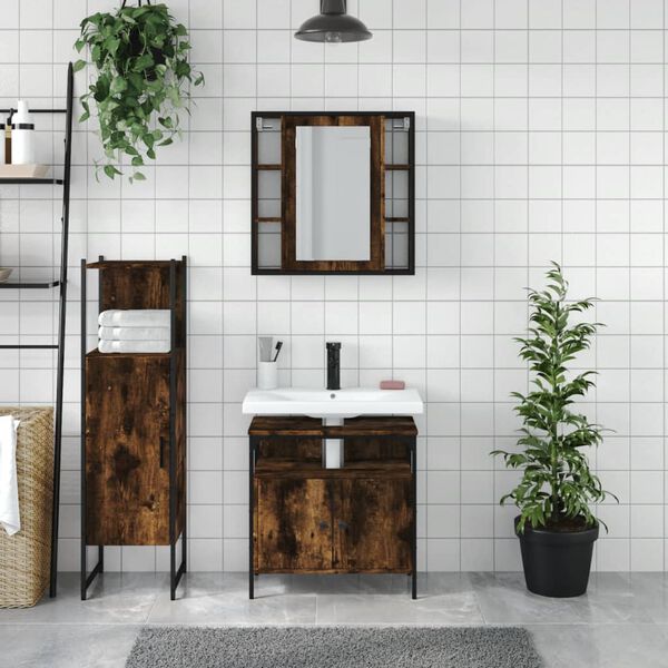 vidaXL Set Mobili da Bagno 3 pz Rovere Fumo in Legno Multistrato