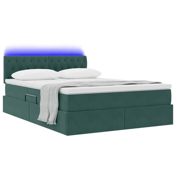vidaXL Letto con contenitore e LED Verde Scuro 140 x 190 cm Velluto