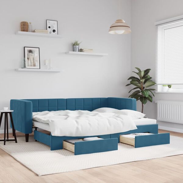 vidaXL Divano Letto Estraibile con Cassetti Blu 80x200 cm in Velluto