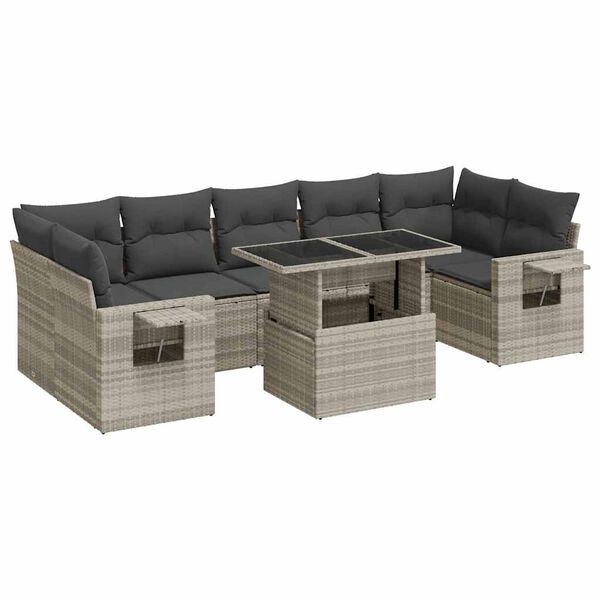 vidaXL Set Divano da Giardino 8pz con Cuscini Grigio Chiaro Polyrattan