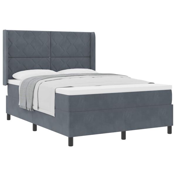 vidaXL Letto a molle con testiera Grigio scuro 140 x 190 cm Velluto