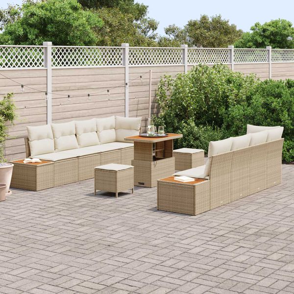 vidaXL Set Divano da Giardino con cuscino 11 pcs Beige Poly Rattan