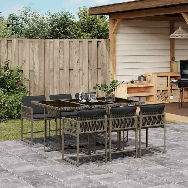 vidaXL Set da Pranzo da Giardino 7 pz con Cuscini in Polyrattan Grigio