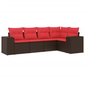 vidaXL Set Divani da Giardino 5 pz con Cuscini Marrone in Polyrattan