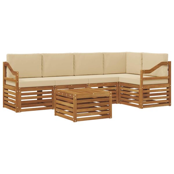 vidaXL Set divani 6 pcs Naturale e Beige Legno di Acacia Massello