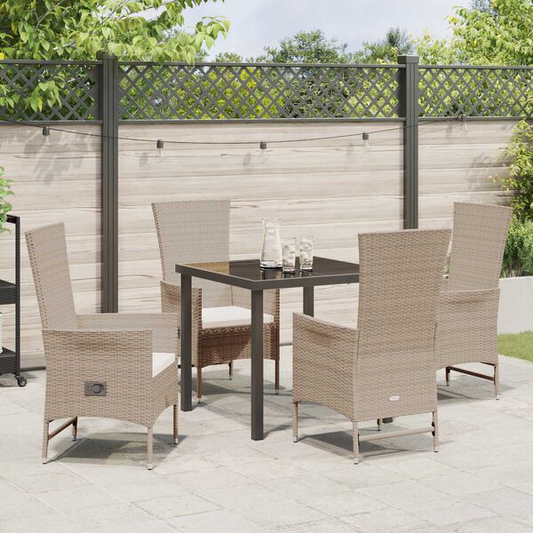 vidaXL Set da Pranzo per Giardino con cuscino 5 pcs Beige polyrattan