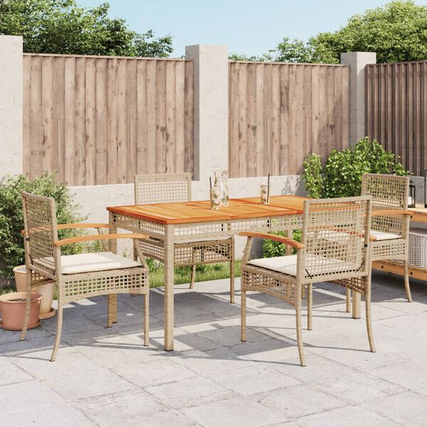 vidaXL Set da Pranzo da Giardino 5 pz con Cuscini Beige in Polyrattan