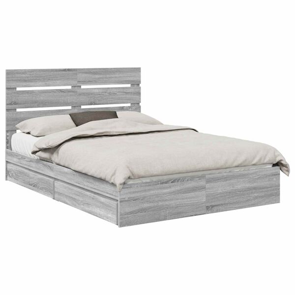 vidaXL Letto con Contenitore con testiera Grigio Sonoma 150 x 200 cm