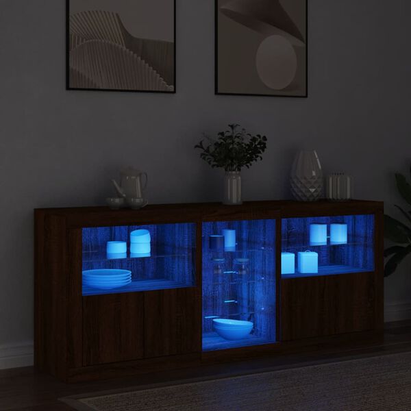 vidaXL Credenza con Luci LED Rovere Marrone 162x37x67 cm