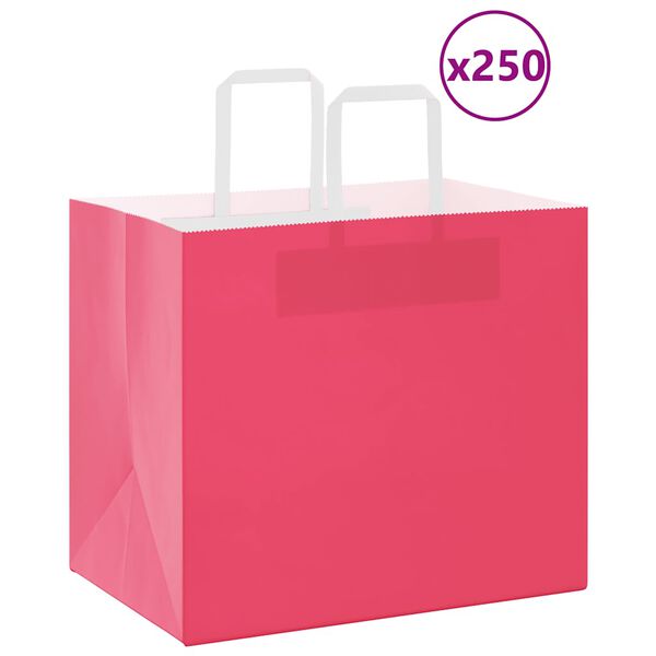 vidaXL Sacchetti di Carta 250 pz con Manici Rosa 32x22x28 cm