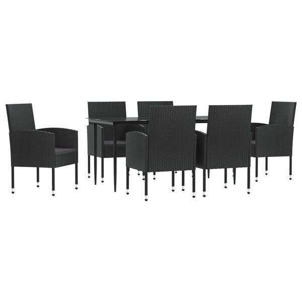 vidaXL Set da Pranzo da Giardino 7 pz Nero in Polyrattan e Acciaio
