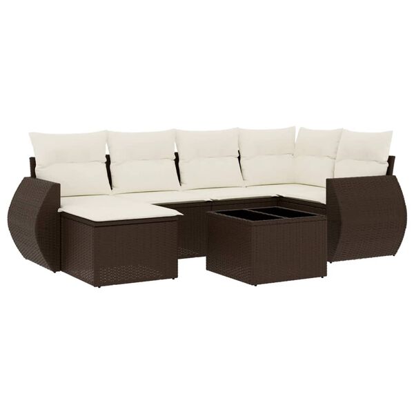 vidaXL Set Divani da Giardino 7 pz con Cuscini Marrone in Polyrattan