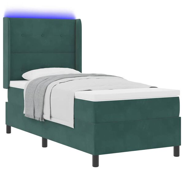 vidaXL Letto con Box Springs LED e Materasso Verde Scuro 90 x 200 cm
