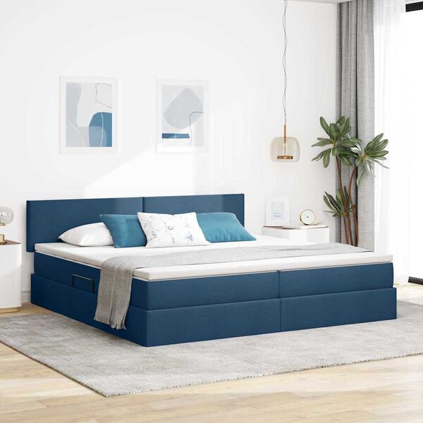vidaXL Letto con contenitore e materasso con testiera Blu 200 x 200 cm