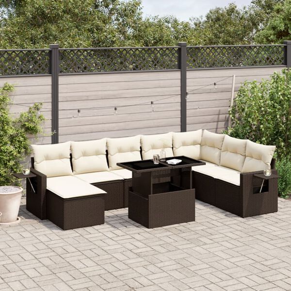 vidaXL Set Divani da Giardino 9pz con Cuscini Marrone in Polyrattan