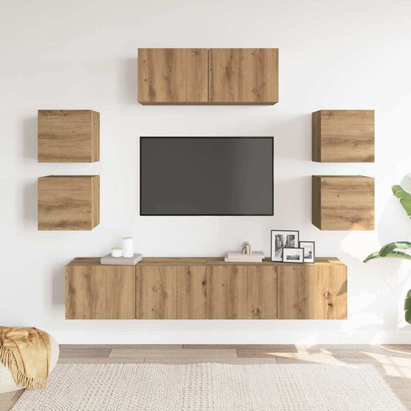 vidaXL Set Mobile TV 7 pz Montato a Parete Rovere in Legno Multistrato