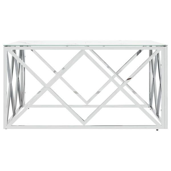 vidaXL Tavolino da Salotto Argento 80x80x40 cm in Acciaio Inox e Vetro
