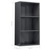 vidaXL Libreria 3 Ripiani Grigio Lucido 60x30x114cm Legno Multistrato
