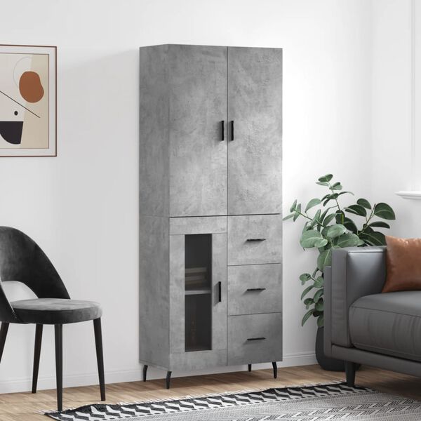 vidaXL Credenza Grigio Cemento 69,5x34x180 cm in Legno Multistrato