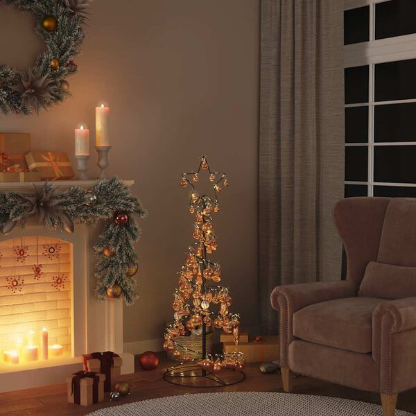 vidaXL Albero di Natale a LED con Palline 80 LED Bianco Caldo 120 cm