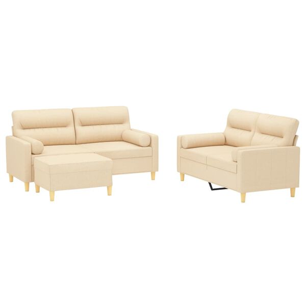 vidaXL Set di Divani 3 pz con Cuscini Decorativi crema in Tessuto