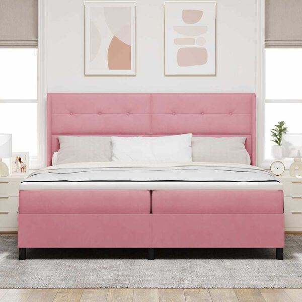 vidaXL Letto a molle con materasso con led Rosa 200 x 200 cm Velluto