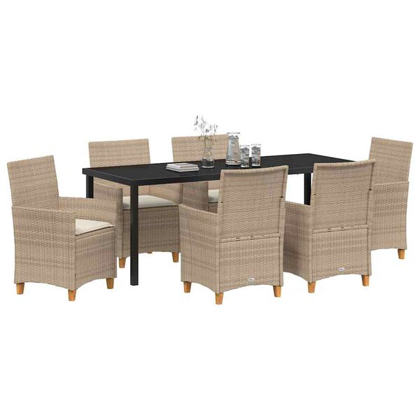 vidaXL Set da Pranzo per Giardino 7 pcs Beige polyrattan